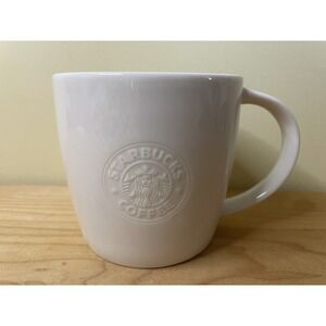 White Starbucks Coffee Mug Grande G 16oz Embossed Siren Mermaid Logo Authentic